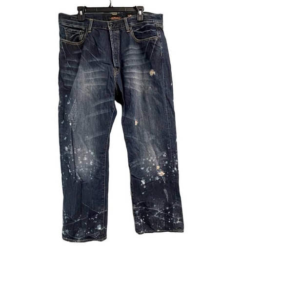 Ed Hardy VTG 38x32 Distressed Splatter Jeans Christian Audigier - Picture 1 of 8